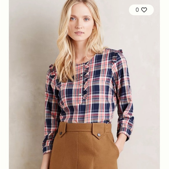 Anthropologie Isabella Sinclair Abilene Plaid Ruffled Henley - Picture 2 of 11